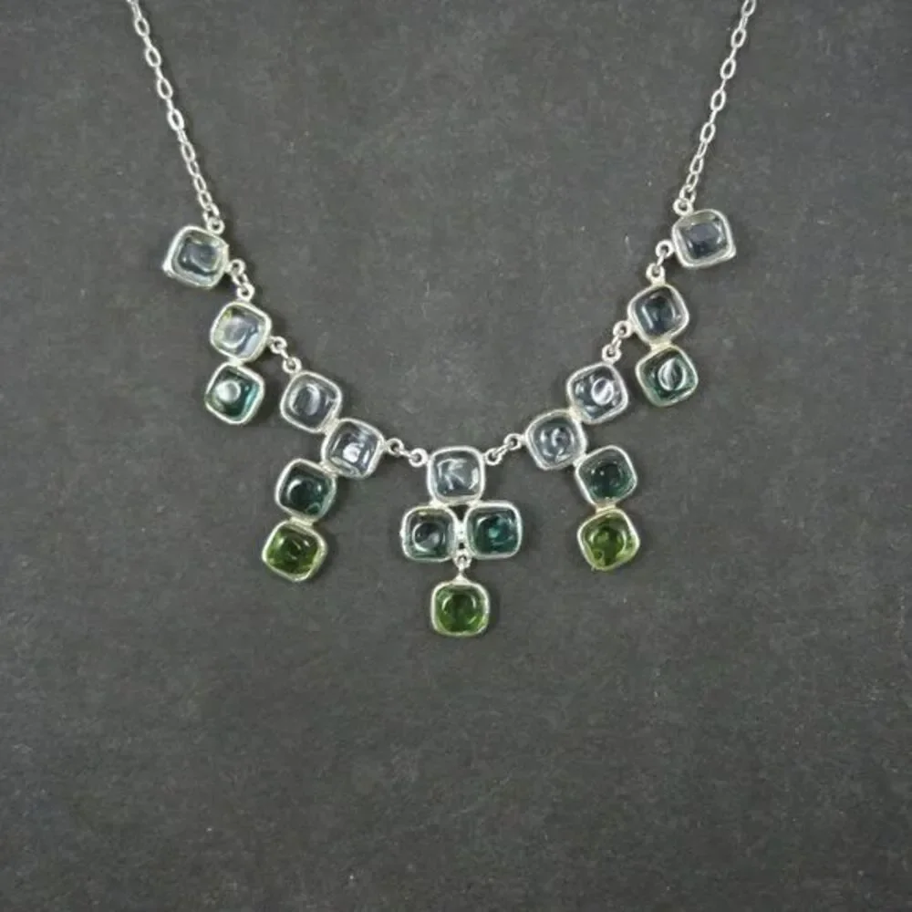 Designer Sterling Silver Necklace Blue Green Glass Stones New Michael Michaud